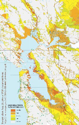 Figure 3: Map of liquefaction susceptibility in the San Francisco Bay Area (courtesy of USGS)