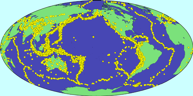 Map of earthquake locations worldwide.