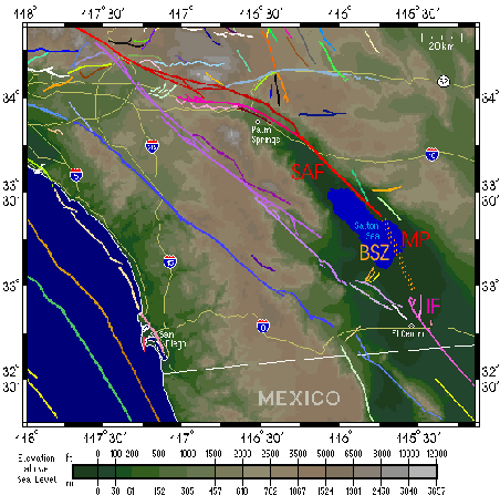Map showing faults in Southern California