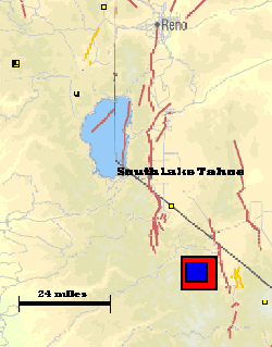 Map of recent earthquakes in the Sierras near Lake Tahoe