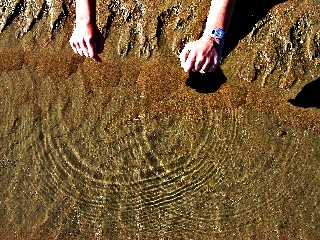 Fig 1. A person's hands making ripples at the edge of a body of water.