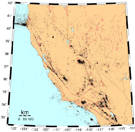 Map showing distribution of California seismicity.