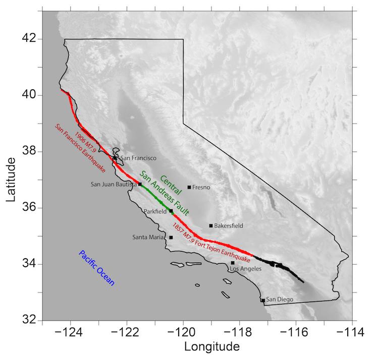 Map of California showing the San Andreas Fault