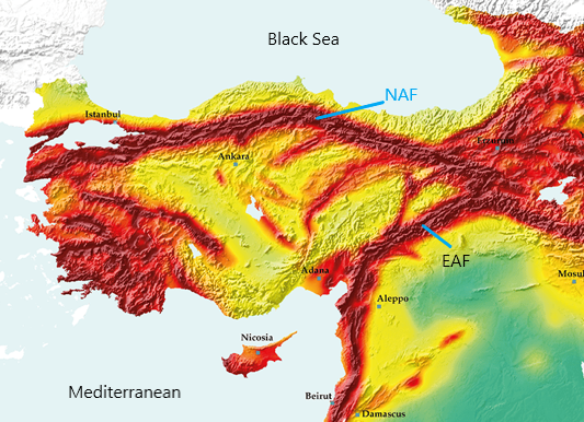 Seismic hazard map for Turkey.