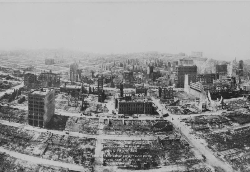 Photo of destroyed buildings after 1906 earthquake