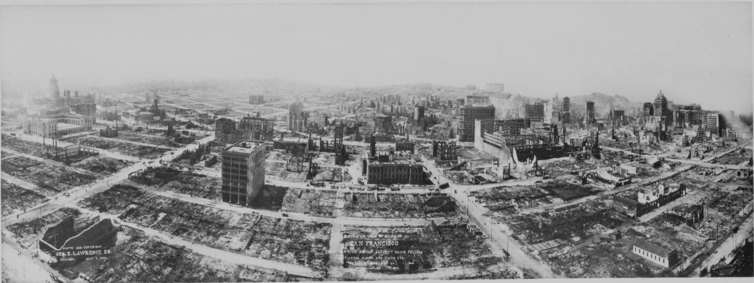 Ariel view of San Francisco after 1906 earthquake and fire.