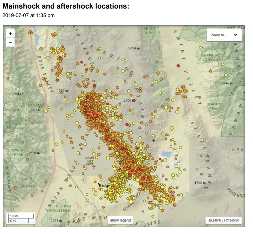 Map showing Ridgecrest quake and aftershocks.